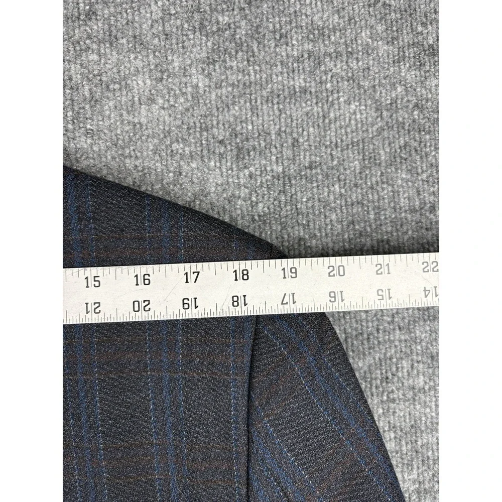 Johnston & Murphy Sport Coat Mens L Gray Blue Plaid 100% Wool Blazer Jacket